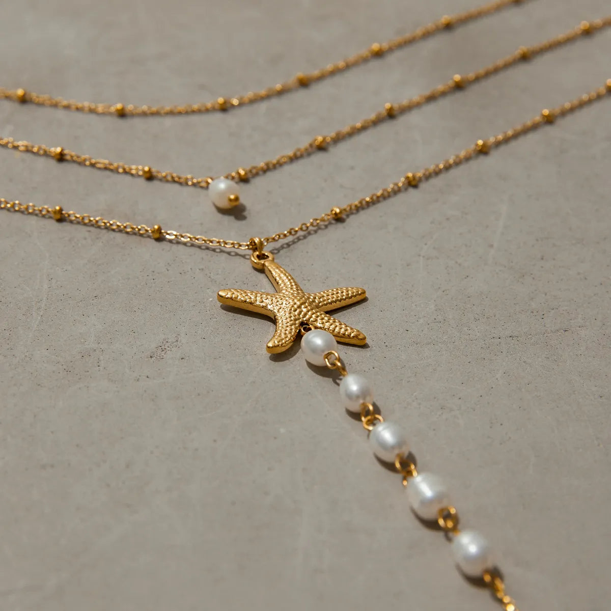 Waterproof Baroque Pearl Starfish Layered Necklace