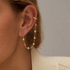 Waterproof Chain CZ Dangle Stud Ear Cuffs