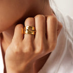 Waterproof Hammered Wide Band Cuff Ring