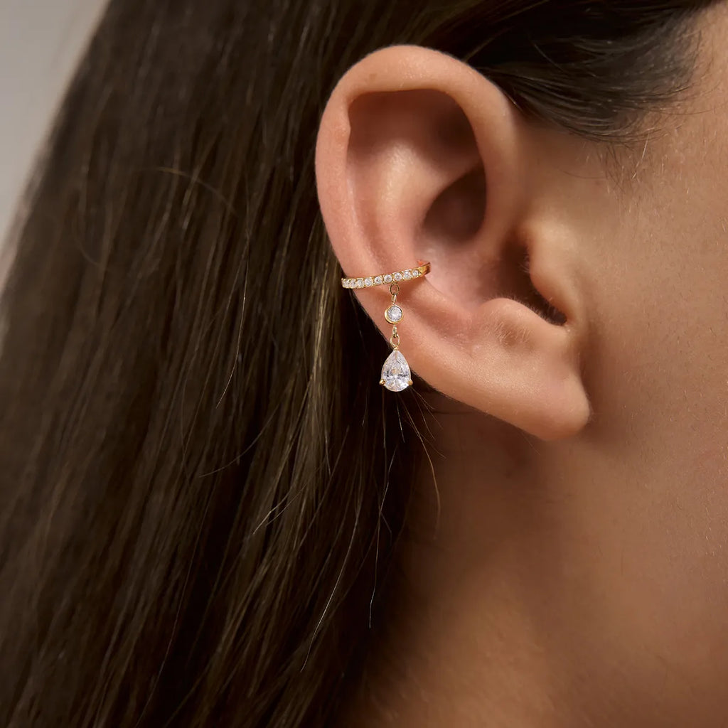 Waterproof Pavé CZ Dangling Drop Cartilage Ear Cuffs