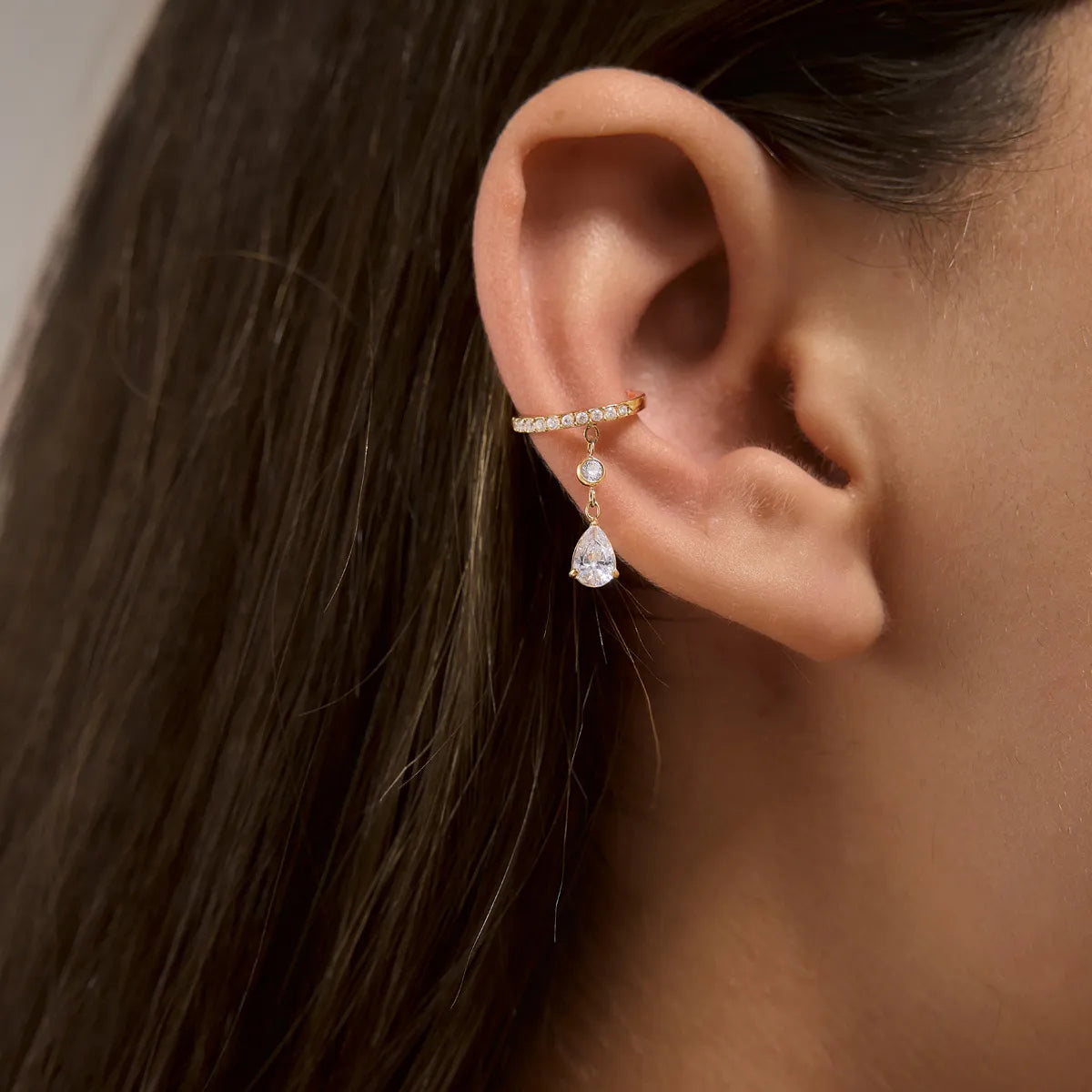 Waterproof Pavé CZ Dangling Drop Cartilage Ear Cuffs