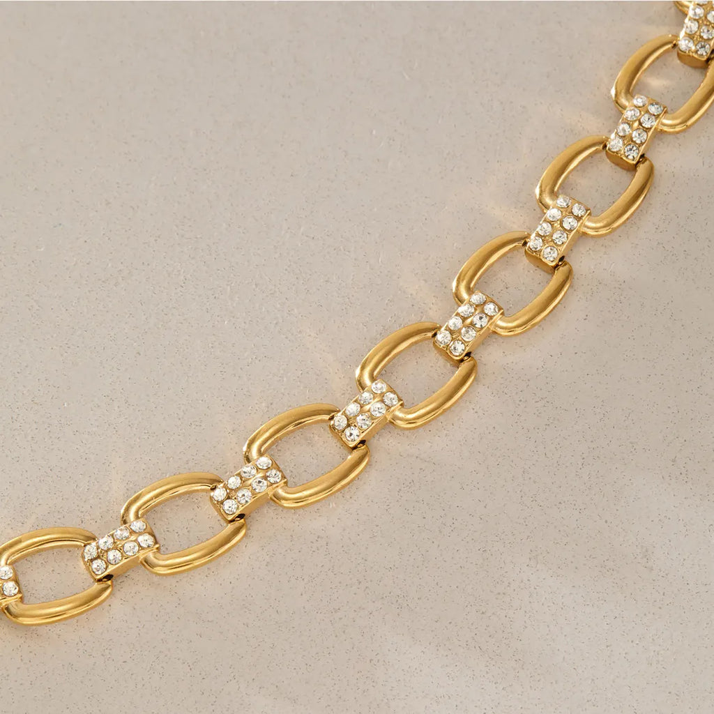 Waterproof Gold Link  Pave CZ Bracelet