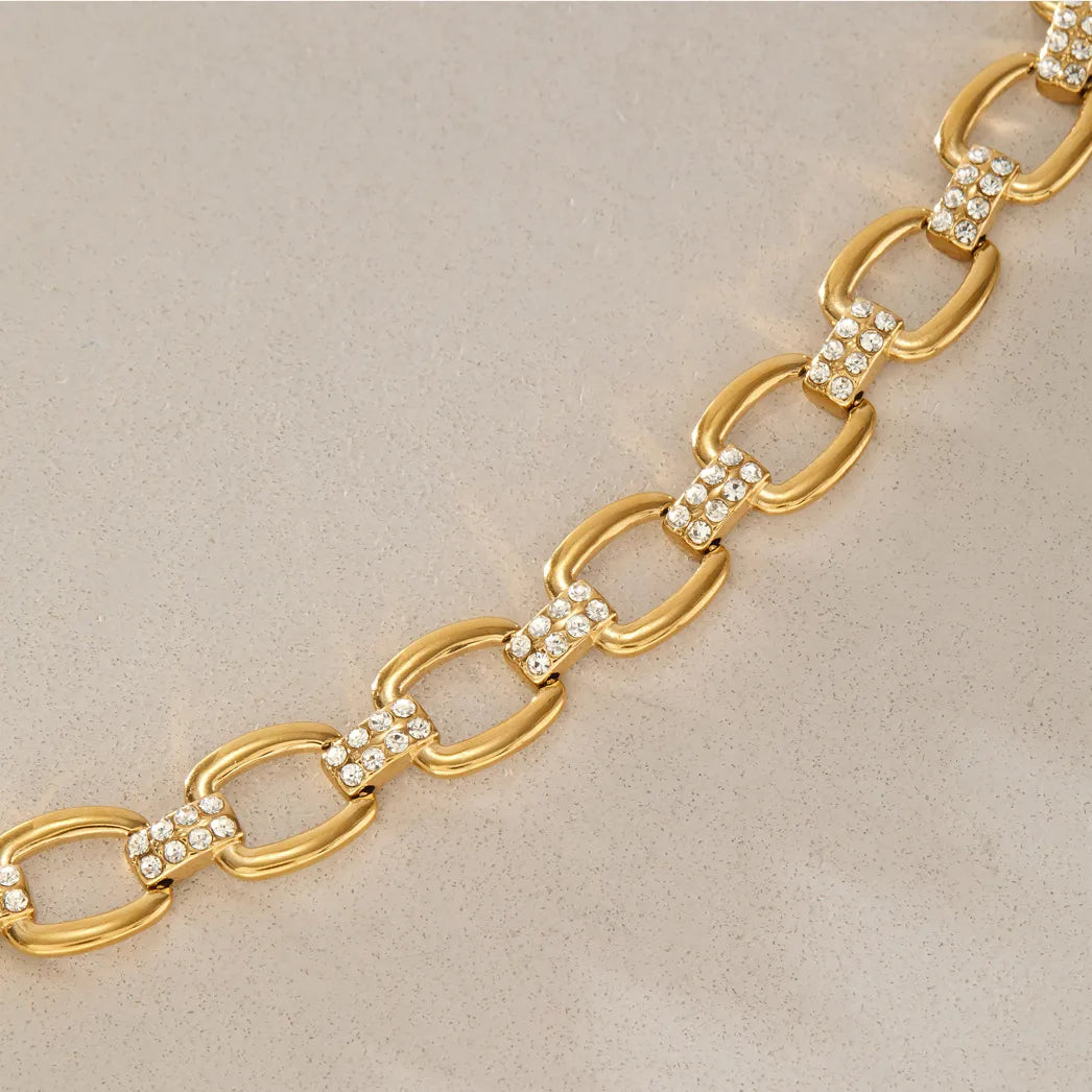 Waterproof Gold Link  Pave CZ Bracelet
