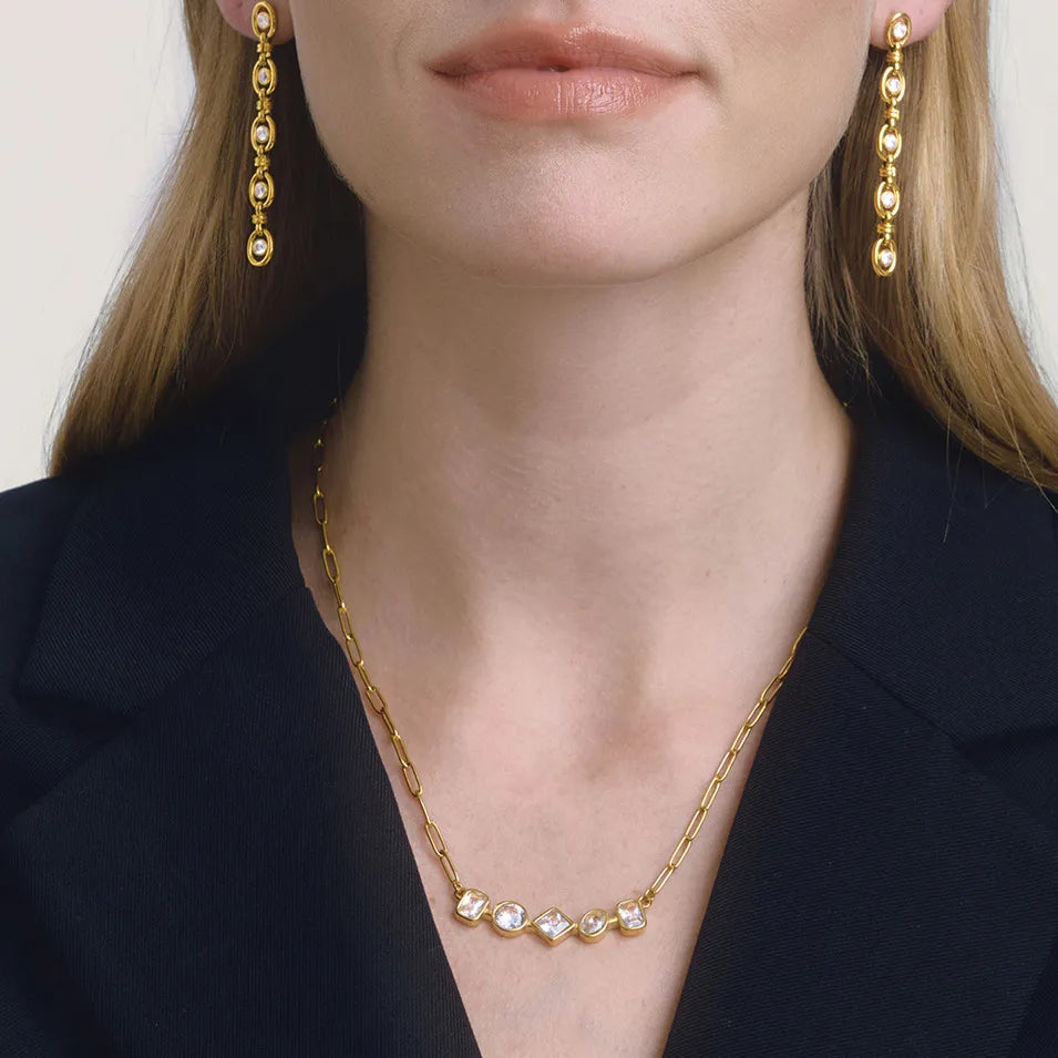 Waterproof Multi-Shape CZ Paperclip Chain Necklace