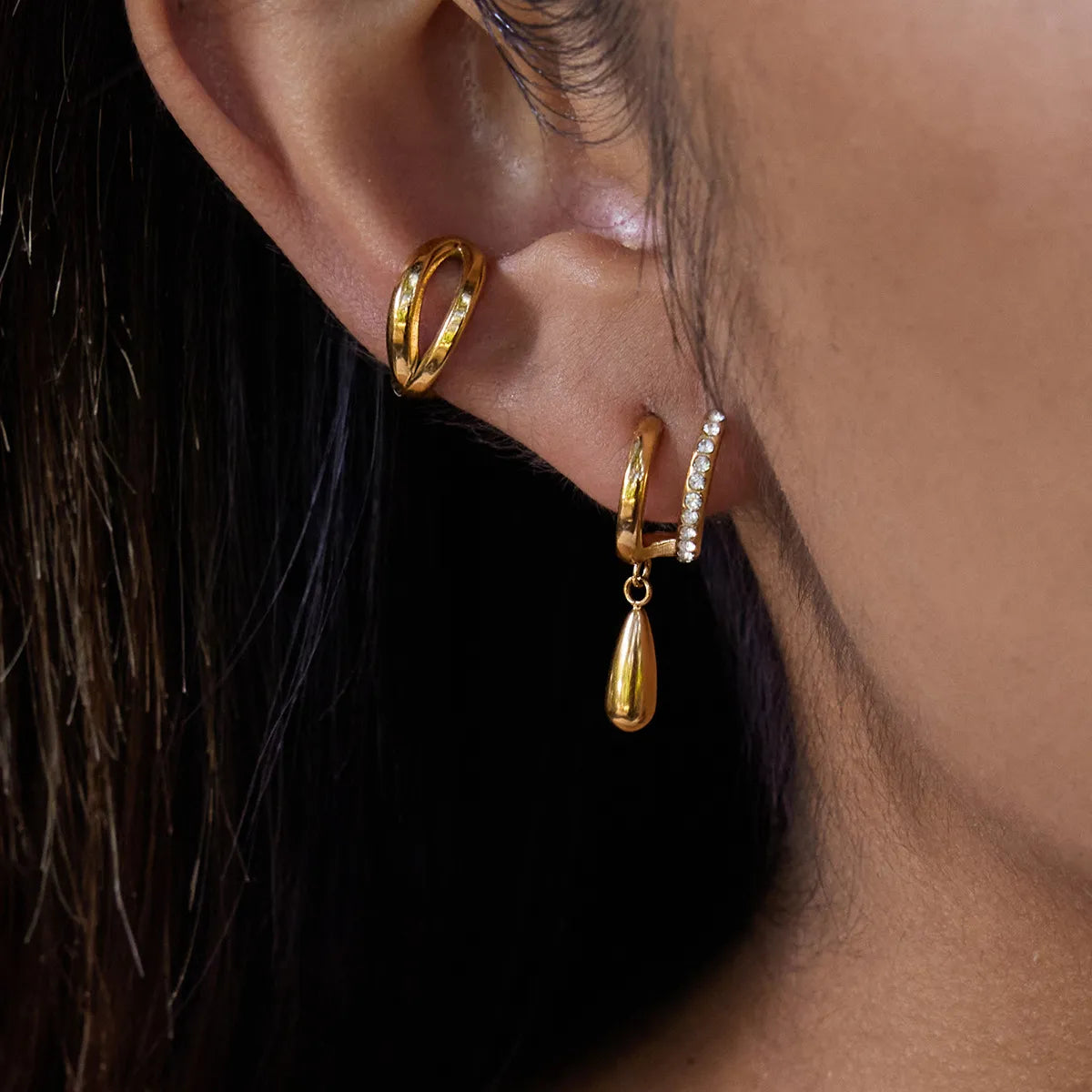 Waterproof CZ Pave Huggie Hoops Drop Earrings