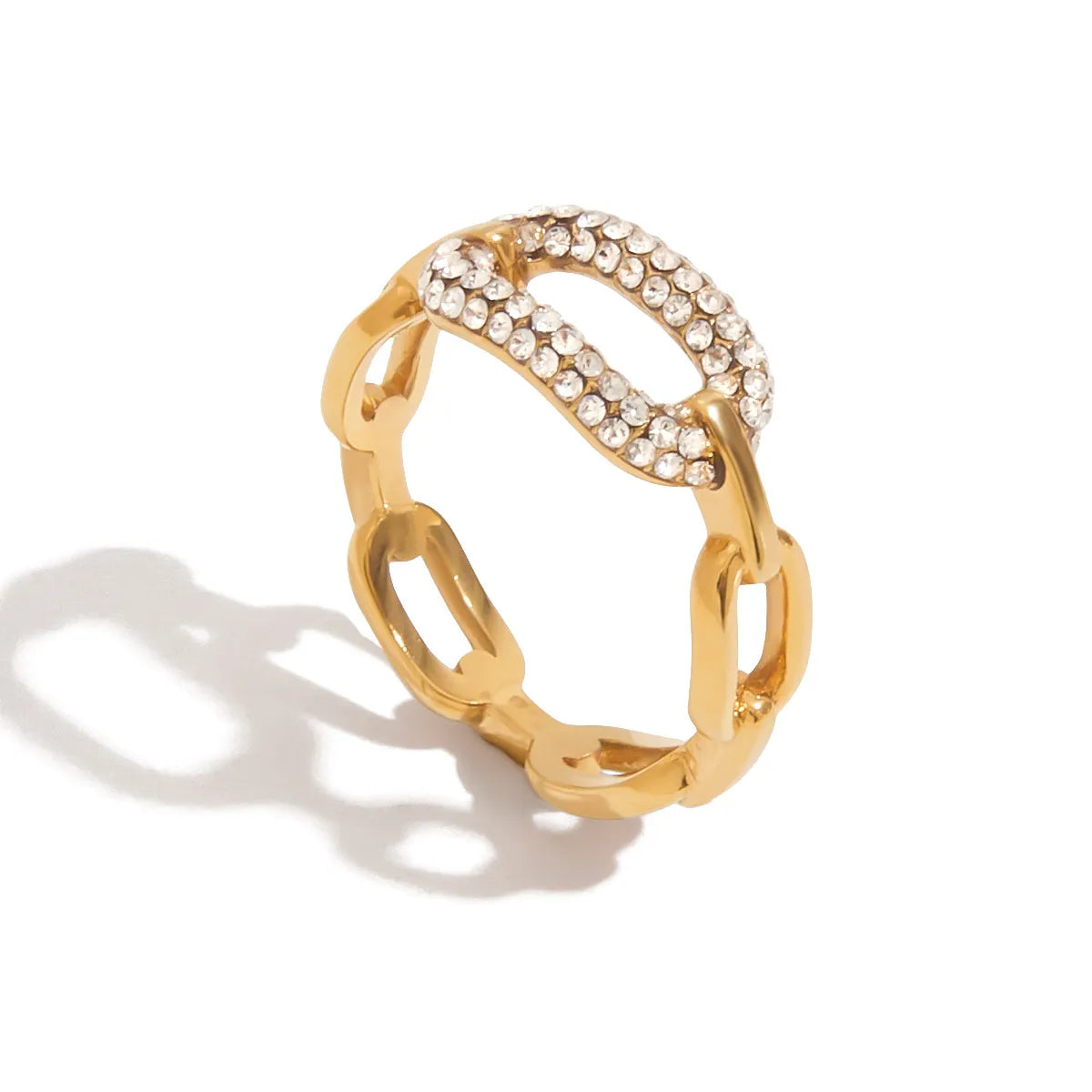 Waterproof Gold Pavé CZ Chain Link Ring