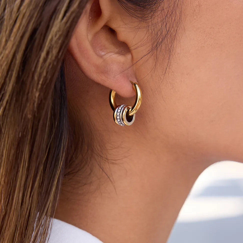 Waterproof Gold Interlocking Hoop Huggies