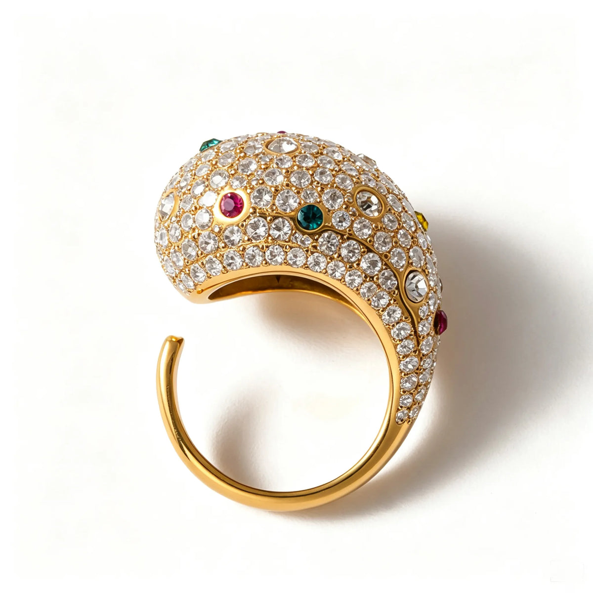 Waterproof Multicolor CZ & Enamel Vintage Statement Ring