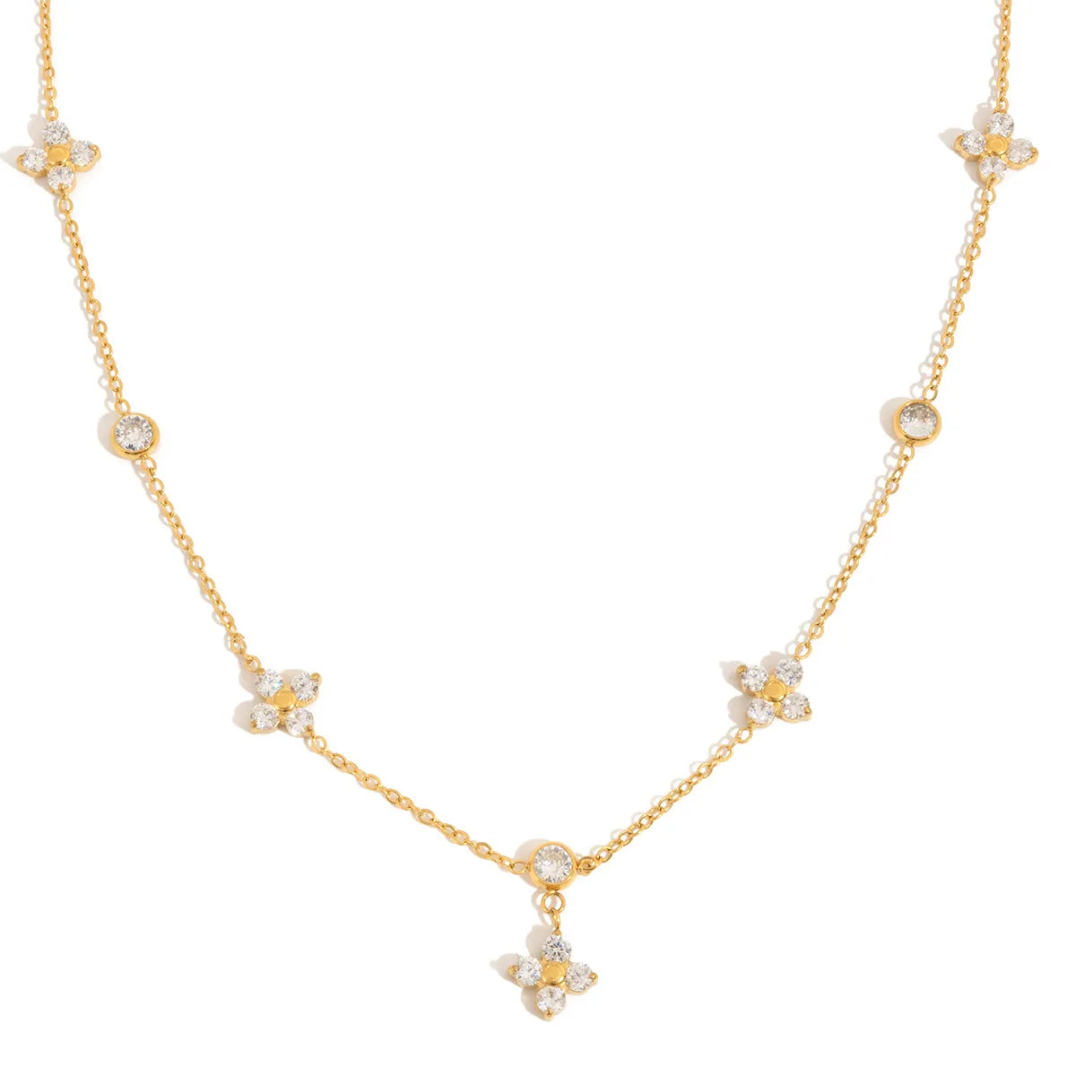 Waterproof Dainty Layering Chain Floral CZ Necklace