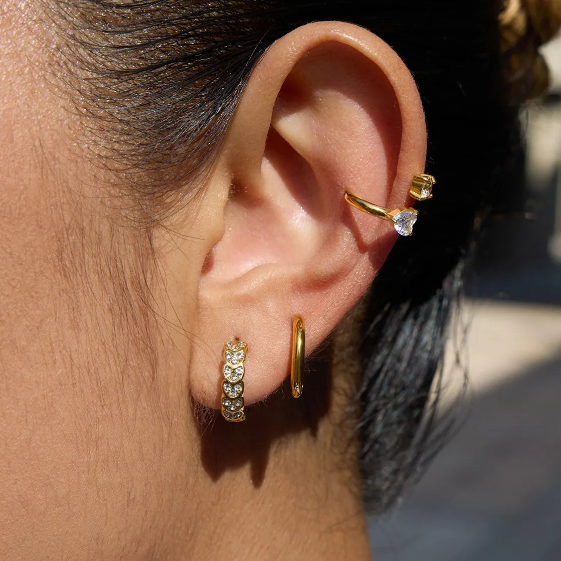 Waterproof Gold CZ Huggies & Ear Cuffs
