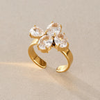 Waterproof Stainless Steel Pear CZ Clover Ring