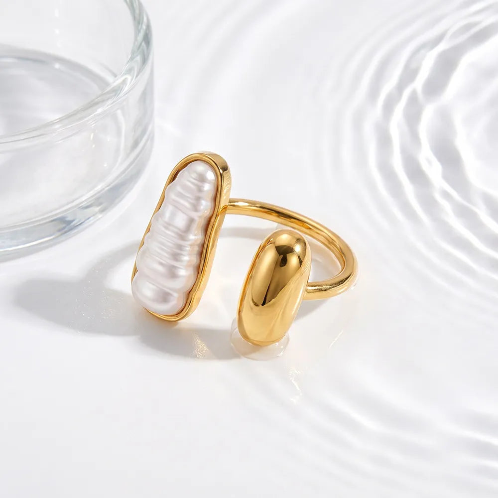 Waterproof Gold Pearl Open Ring