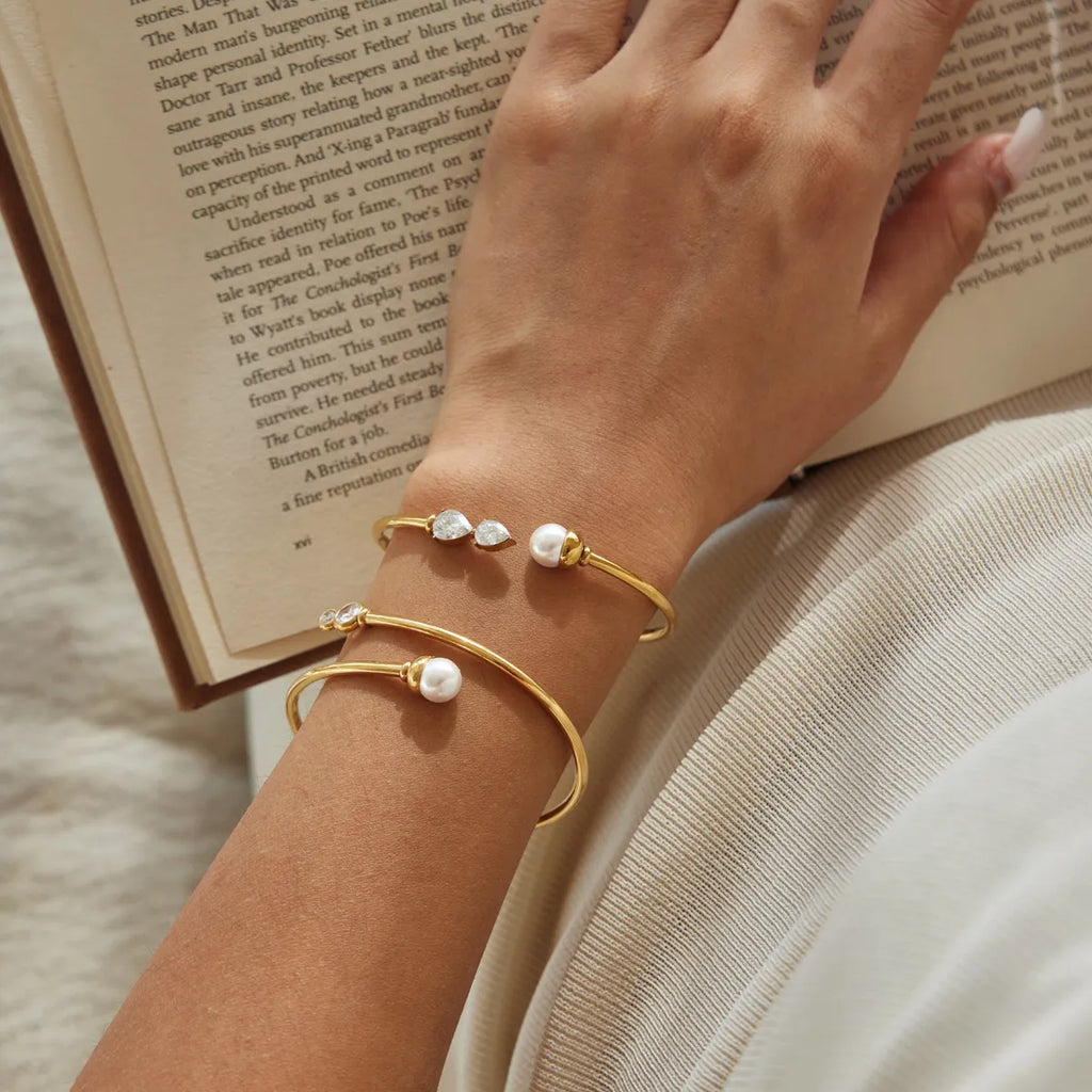 Waterproof Pearl & CZ Cuff Bracelet