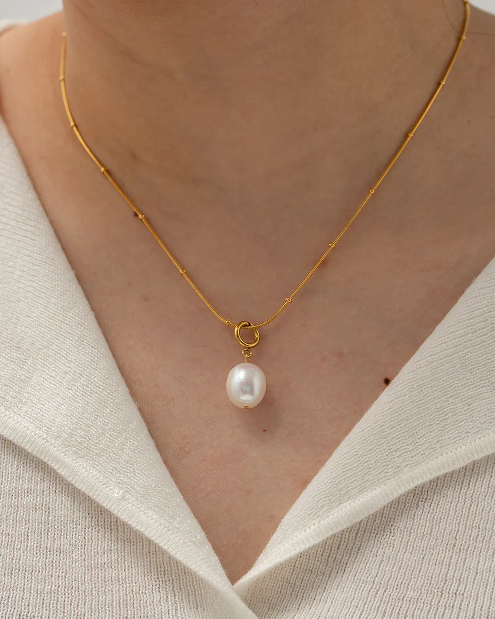 Waterproof Snake Chain Pearl Necklace