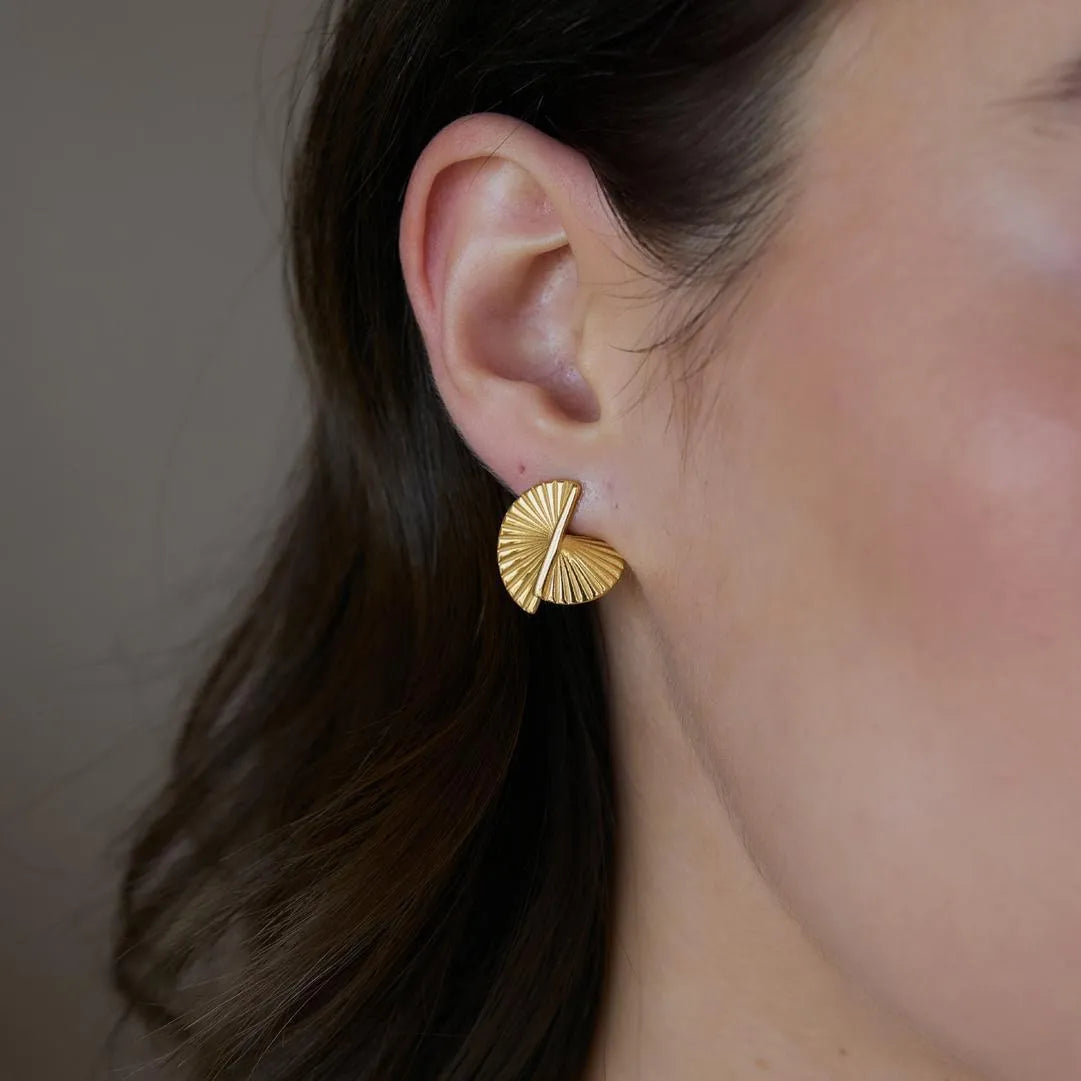 Waterproof Gold Fan Stud Earrings