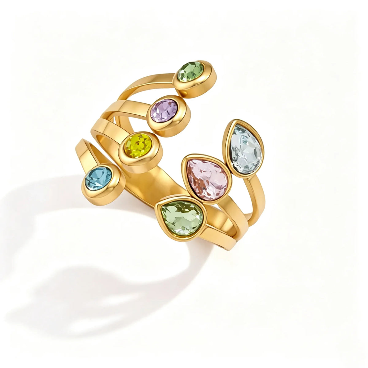 Waterproof Multicolor CZ & Enamel Vintage Statement Ring