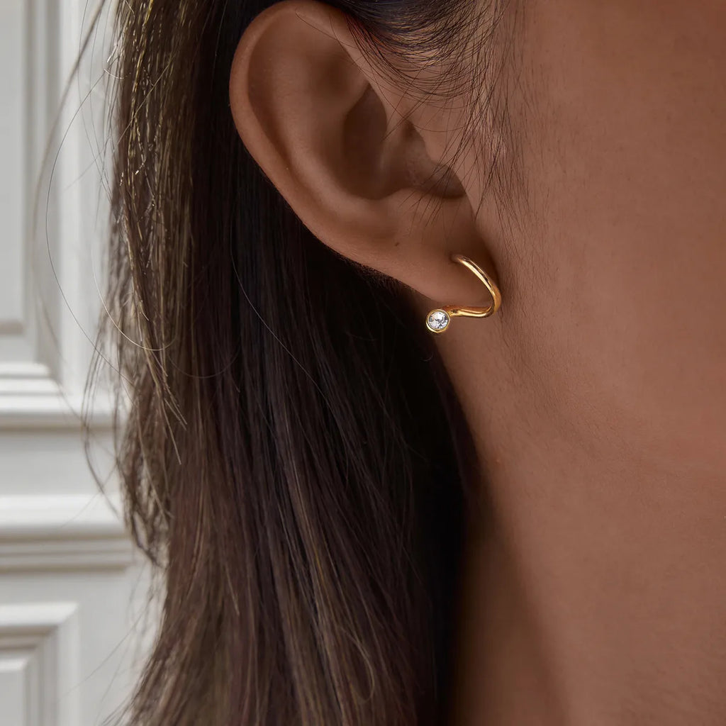 Waterproof Wave CZ S-Shape Stud Earrings
