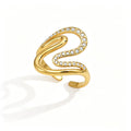 Waterproof Sculptural Grid & Wavy CZ Open Ring