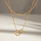 Double Layer Interlocking Ring Necklace – Waterproof 18K Gold