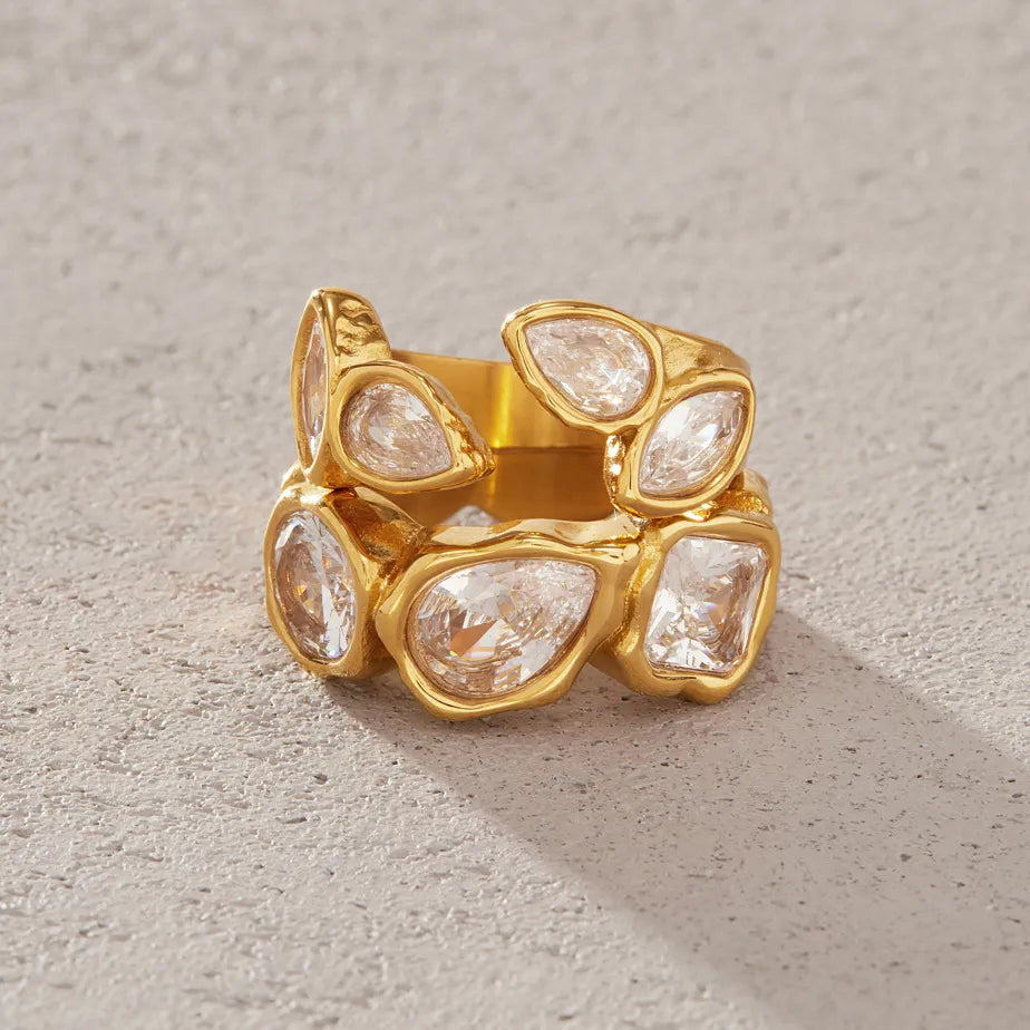 Waterproof Vintage CZ Open Ring