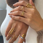 Waterproof Sculptural Geometric Cuff Open Rings