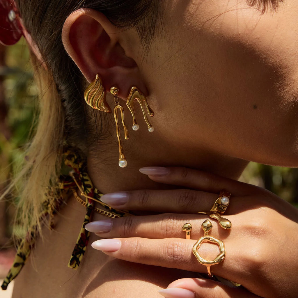 Waterproof Gold Liquid Metal Earrings