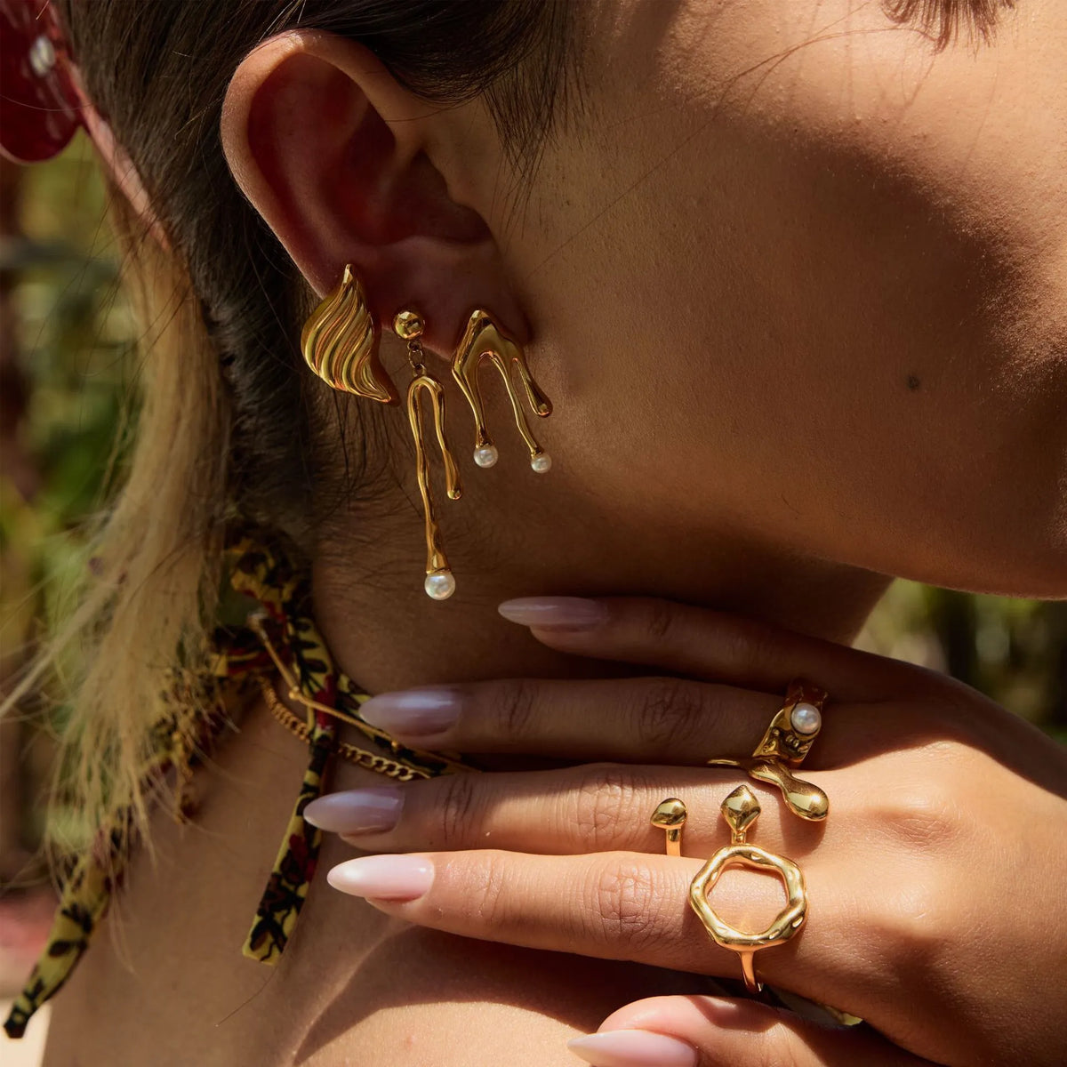 Waterproof Gold Liquid Metal Earrings