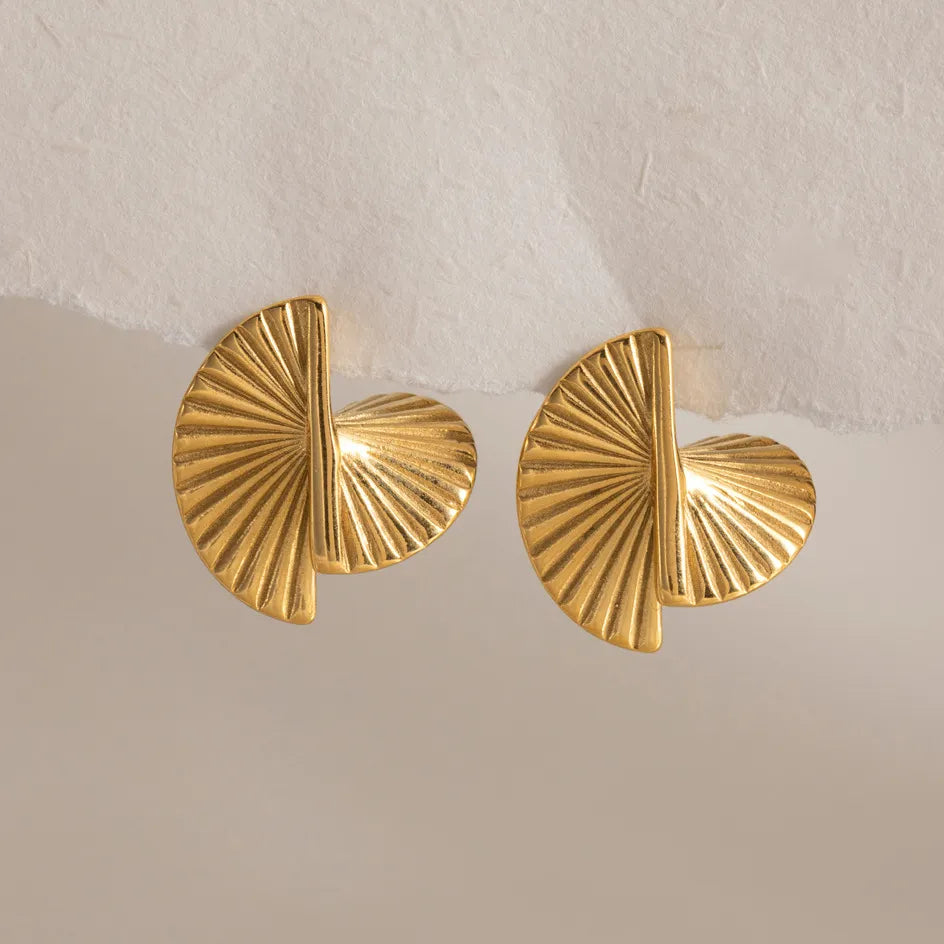 Waterproof Gold Fan Stud Earrings