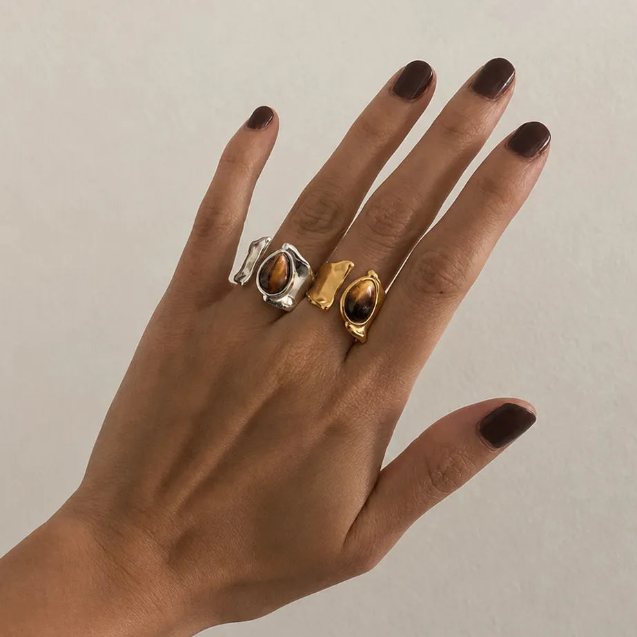 Waterproof Abstract Wave Tiger's Eye Ring