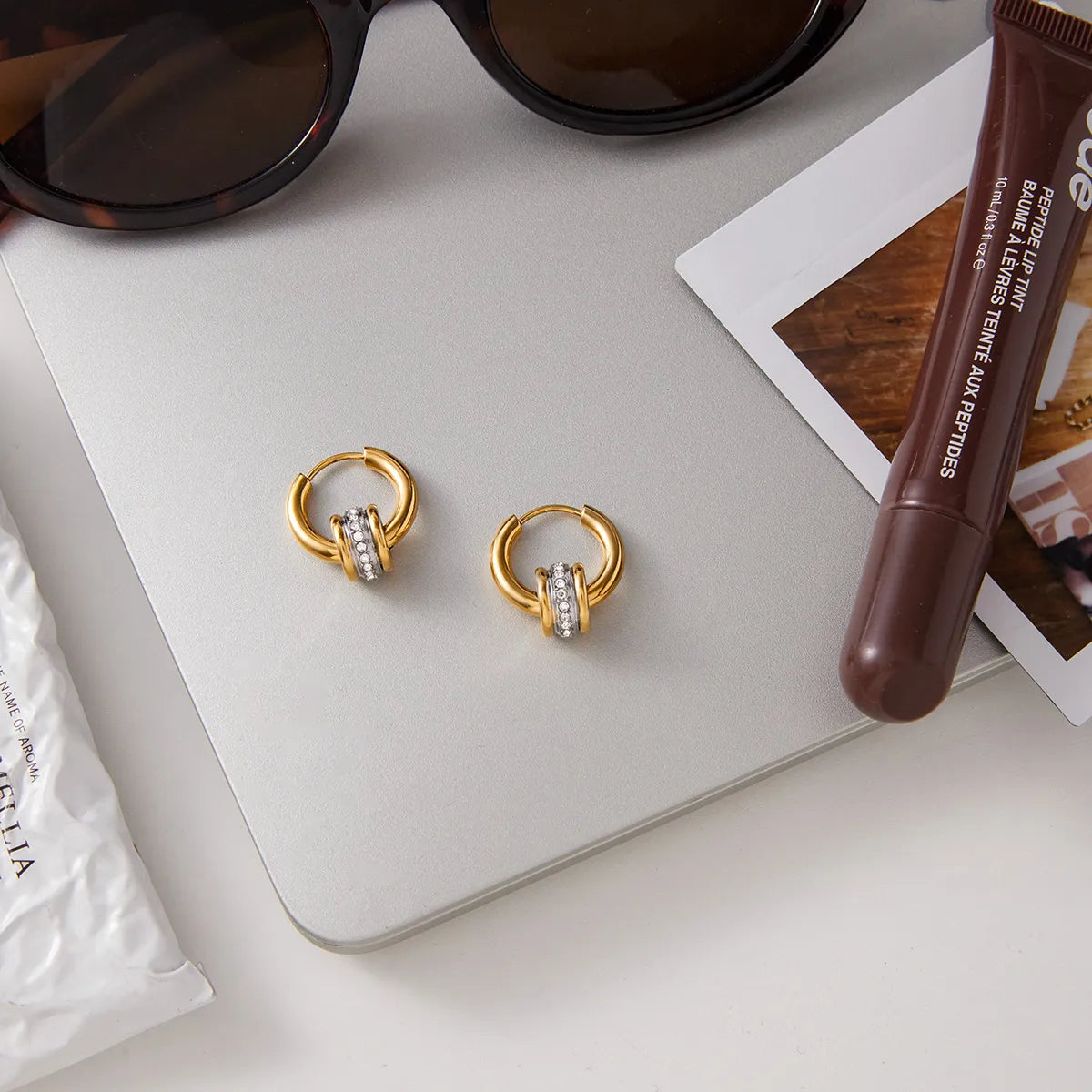 Waterproof Gold Interlocking Hoop Huggies