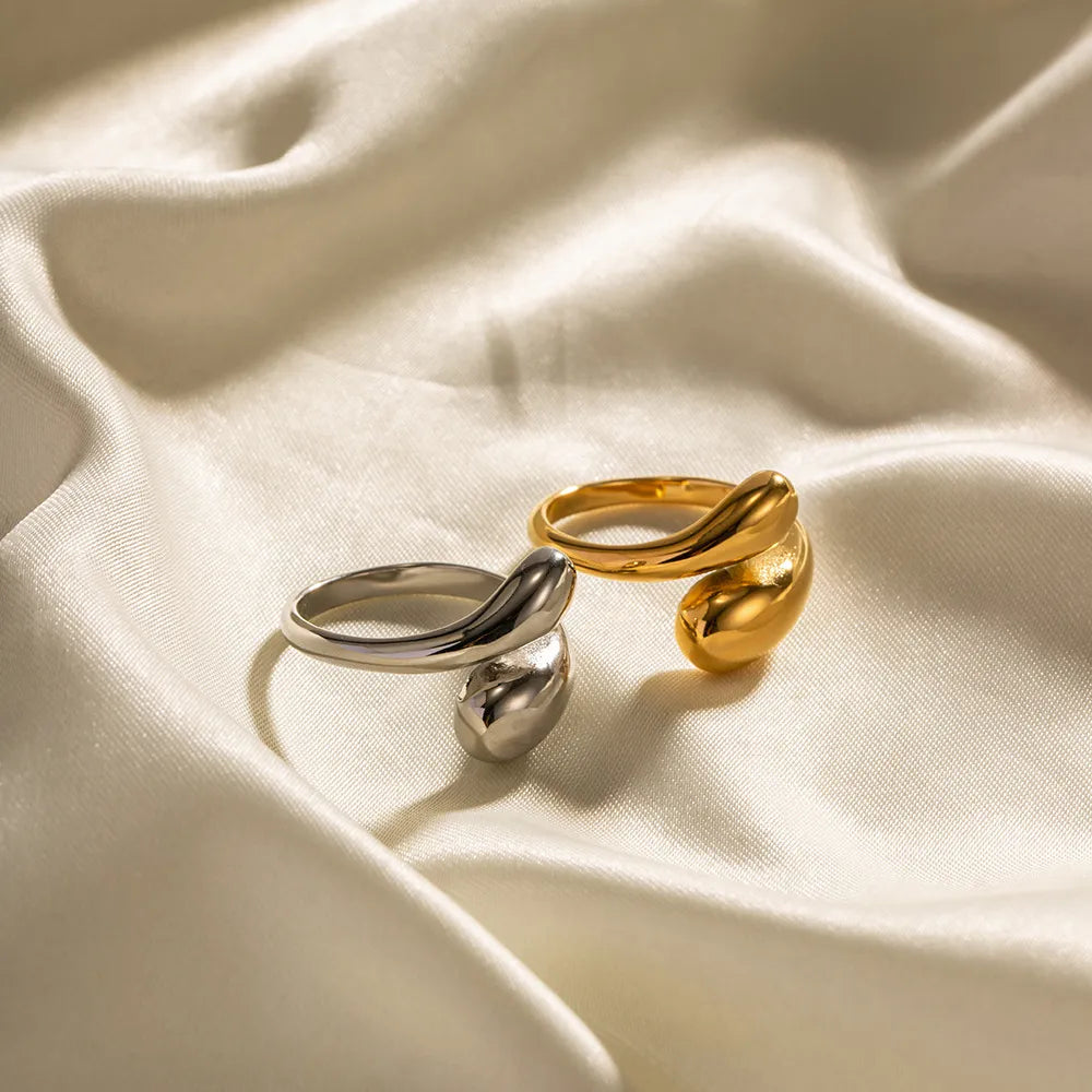Liquid Teardrop Open Ring – Waterproof 18K Gold