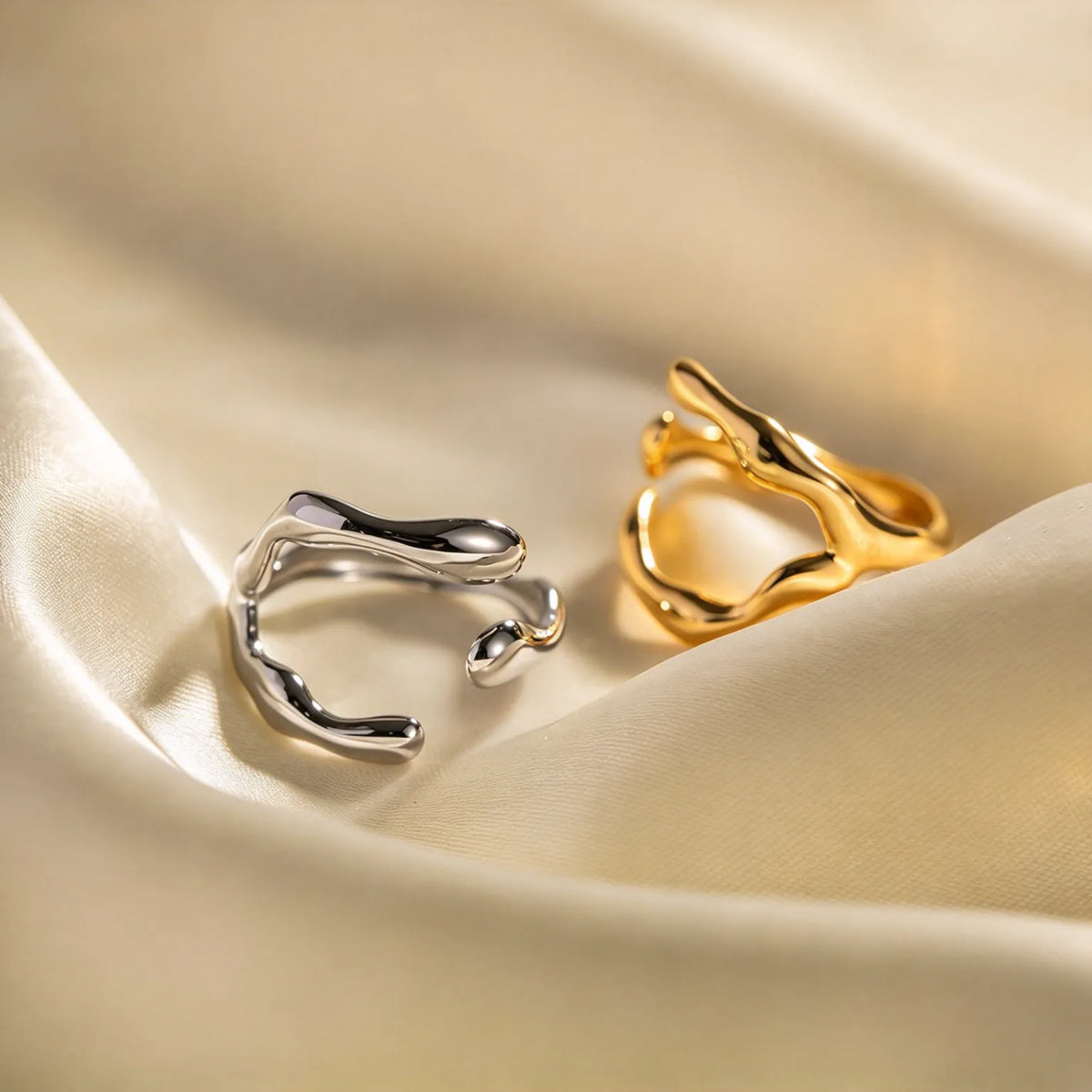 Waterproof Wavy Minimalist Adjustable Band Open Ring