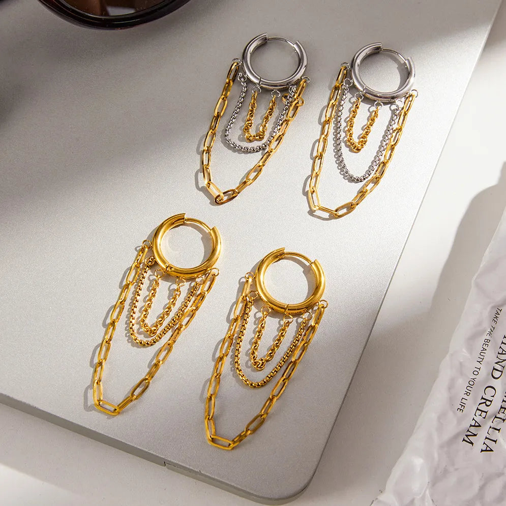 Waterproof Stainless Steel Multi-Chain Hoop Earrings