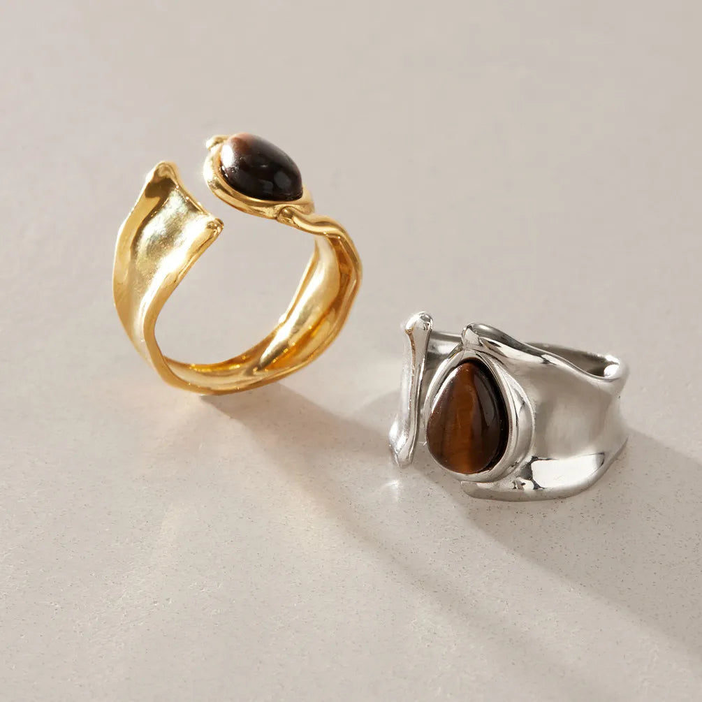 Waterproof Abstract Wave Tiger's Eye Ring