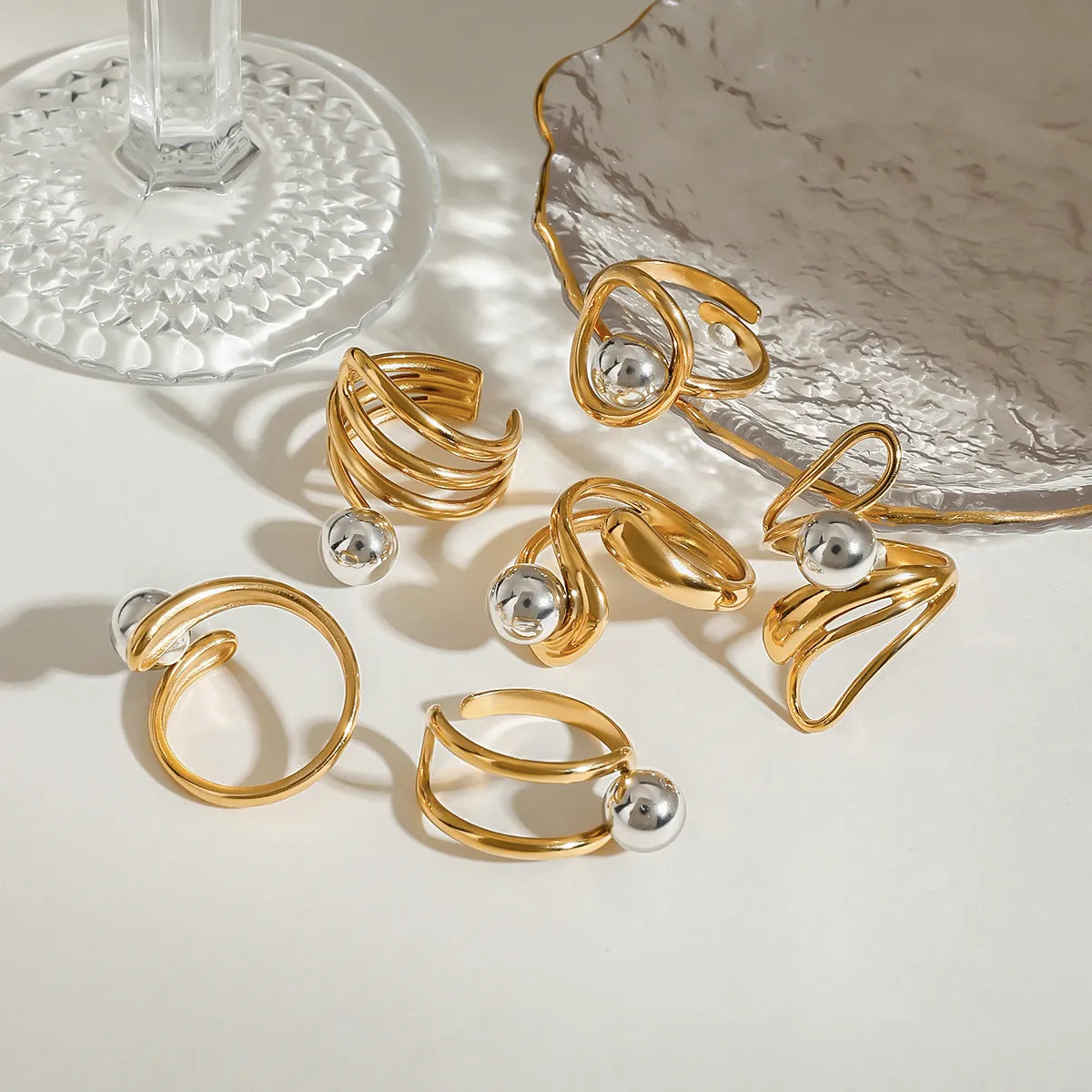 Waterproof Gold & Silver Ball Wrap Open Ring