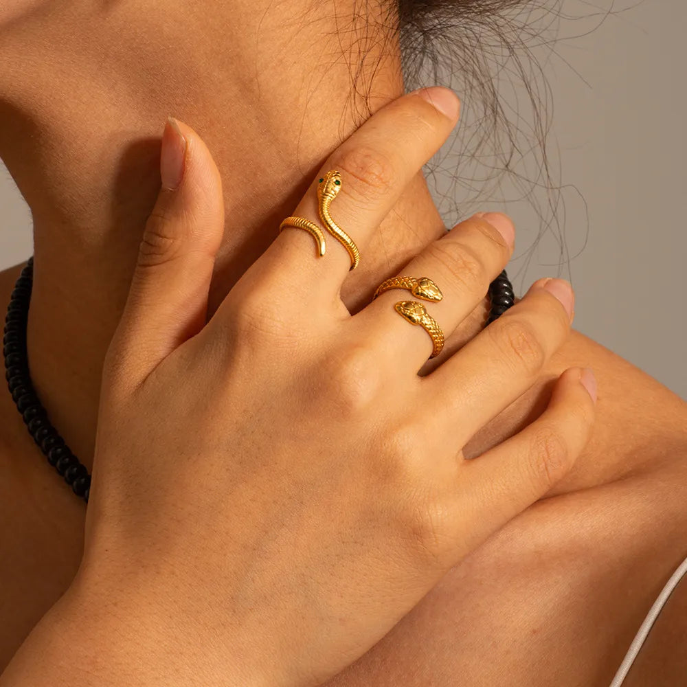 Waterproof Gold Adjustable CZ Snake Ring