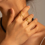 Waterproof Gold Adjustable CZ Snake Ring
