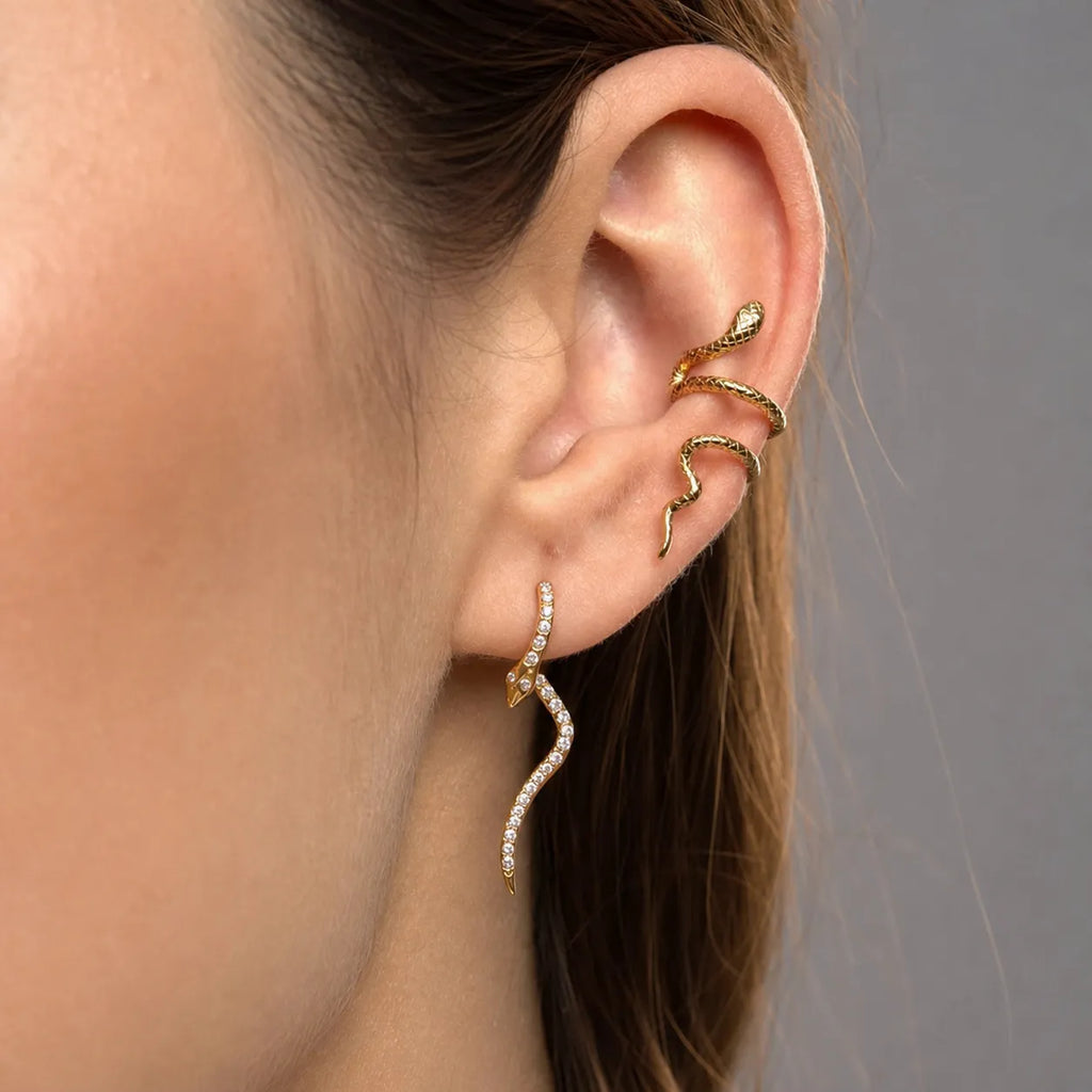 Snake Ear Climber & Cuff Earrings – Waterproof 18K Gold