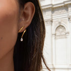 Gold Spiral Claw Drop Earrings | Waterproof Pear Zirconia