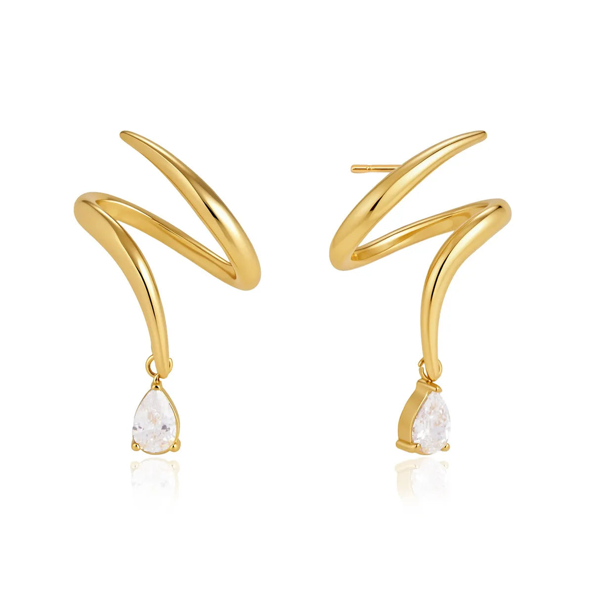 Gold Spiral Claw Drop Earrings – Waterproof Pear Zirconia
