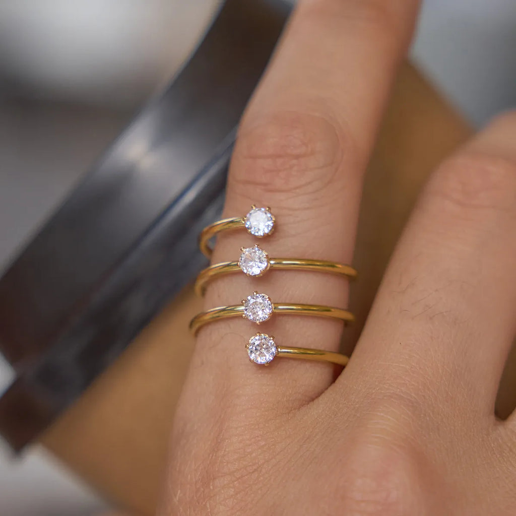 Waterproof Spiral CZ Stacked Open Ring