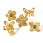 Waterproof Gold Butterfly & Flower Open Rings
