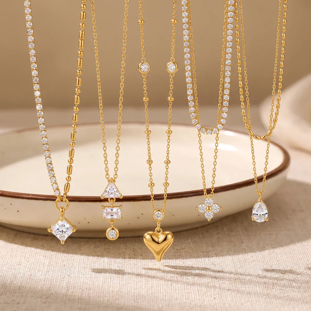 Waterproof Gold CZ Pendant Necklace