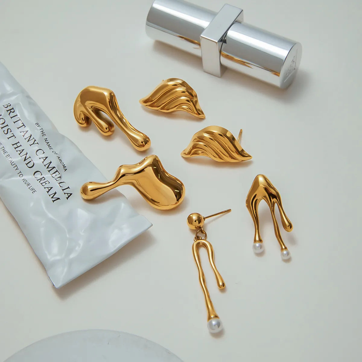 Waterproof Gold Liquid Metal Earrings