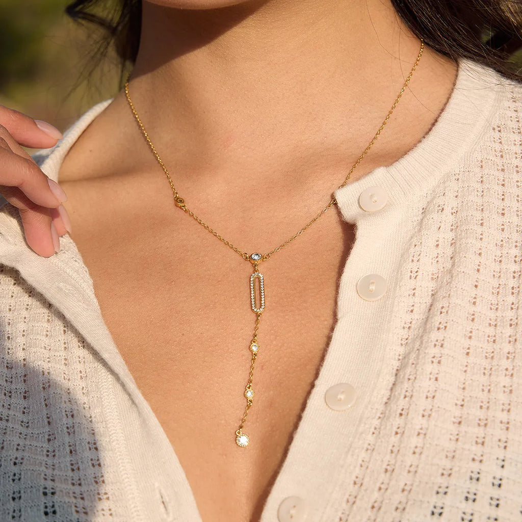 Zirconia Y-Lariat Necklace – Waterproof 18K Gold