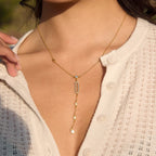 Zirconia Y-Lariat Necklace – Waterproof 18K Gold