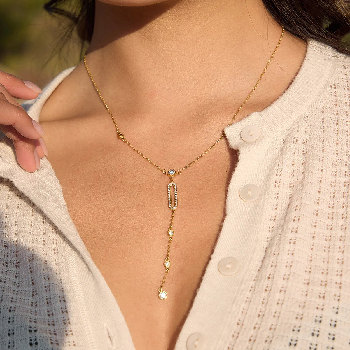 Zirconia Y-Lariat Necklace – Waterproof 18K Gold