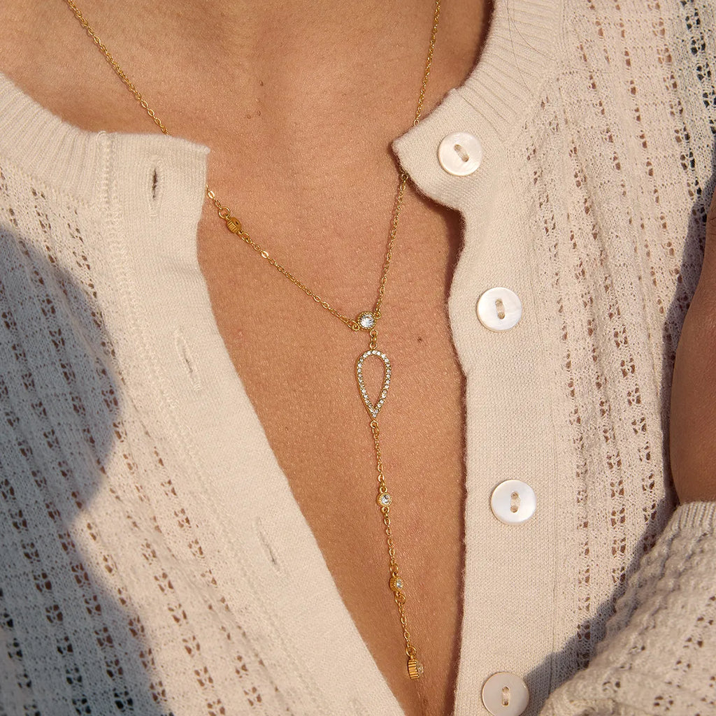 Zirconia Y-Lariat Necklace – Waterproof 18K Gold