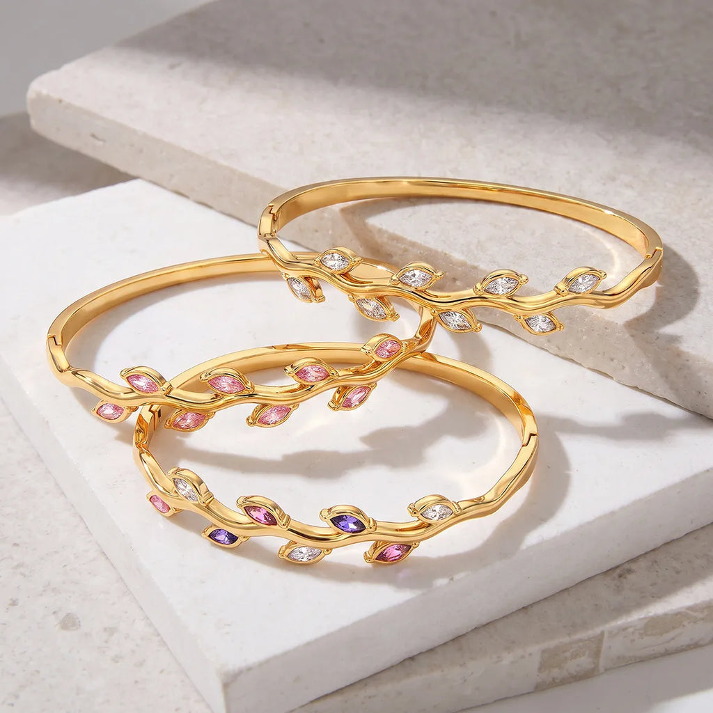 Waterproof Gold Vine Marquise CZ Bangle