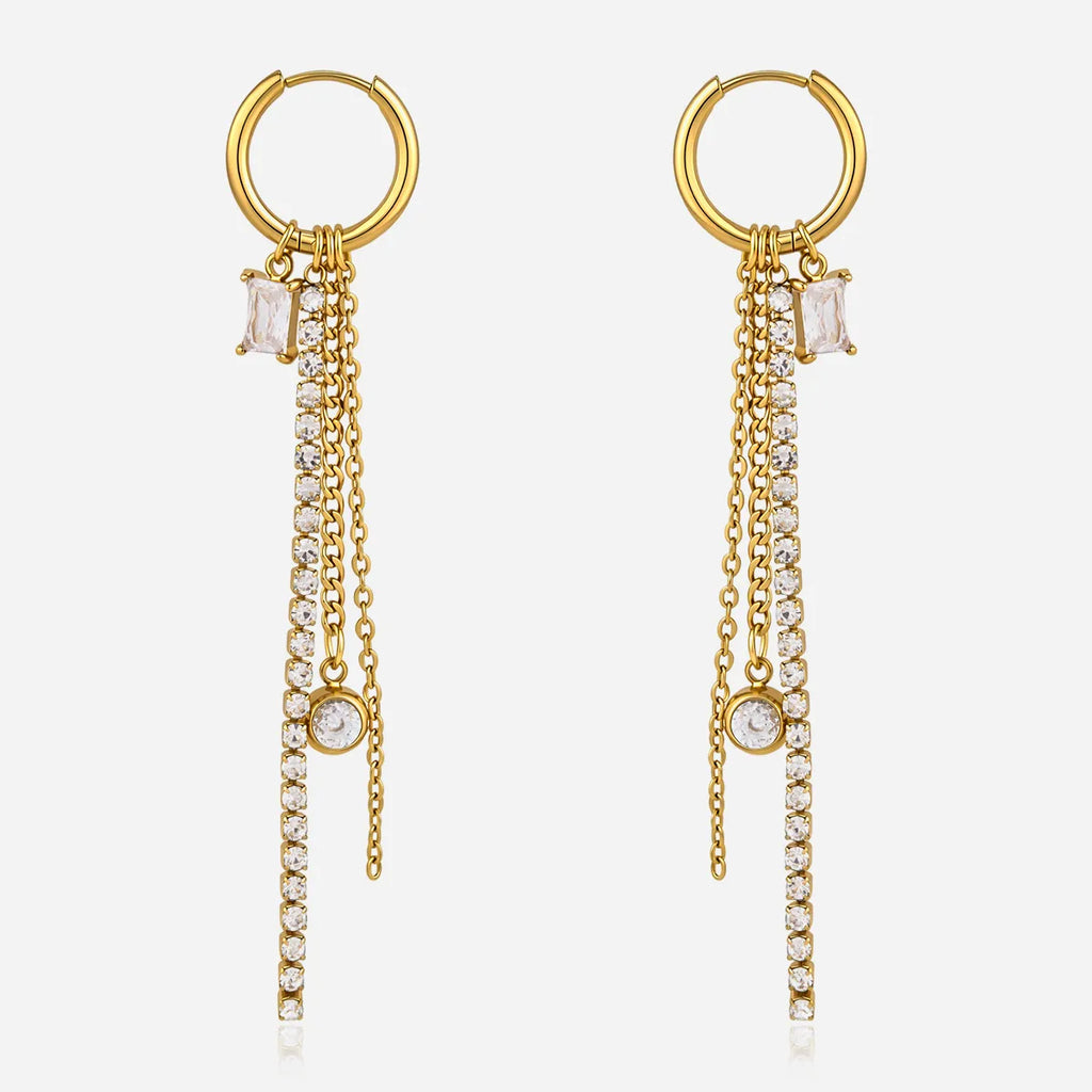 Waterproof Zircon Drop Hoop Earrings